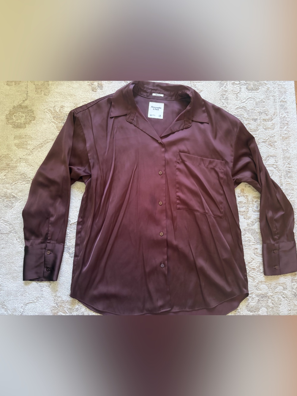 Abercrombie & Fitch Brown Oversized Satin Button Down Casual Work Going out Top